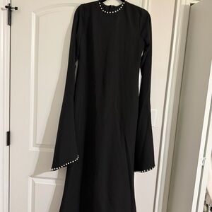 Black Long-Sleeve Pearl-Trim Maxi Dress